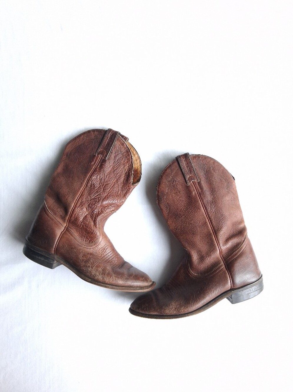 Boulet Cowboy Boots Brown Leather Western Distressed Women's Size 6.5